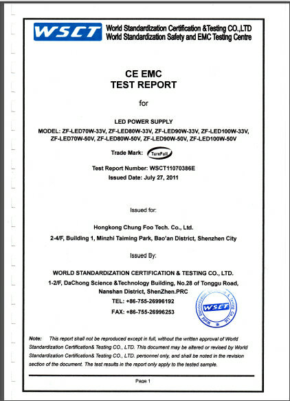 70-100W Zhongfu Photoelectric Constant Flow Waterproof - CE EMC Report