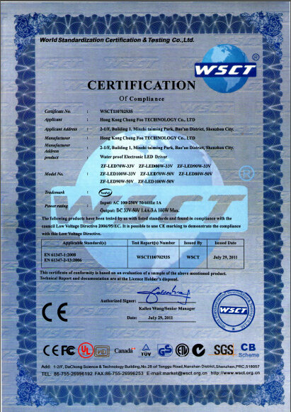 70-100W Zhongfu Photoelectric (Constant Current) LVD Certificate 193