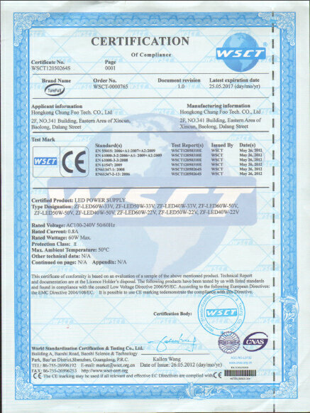 Certificate 40W-60WCE
