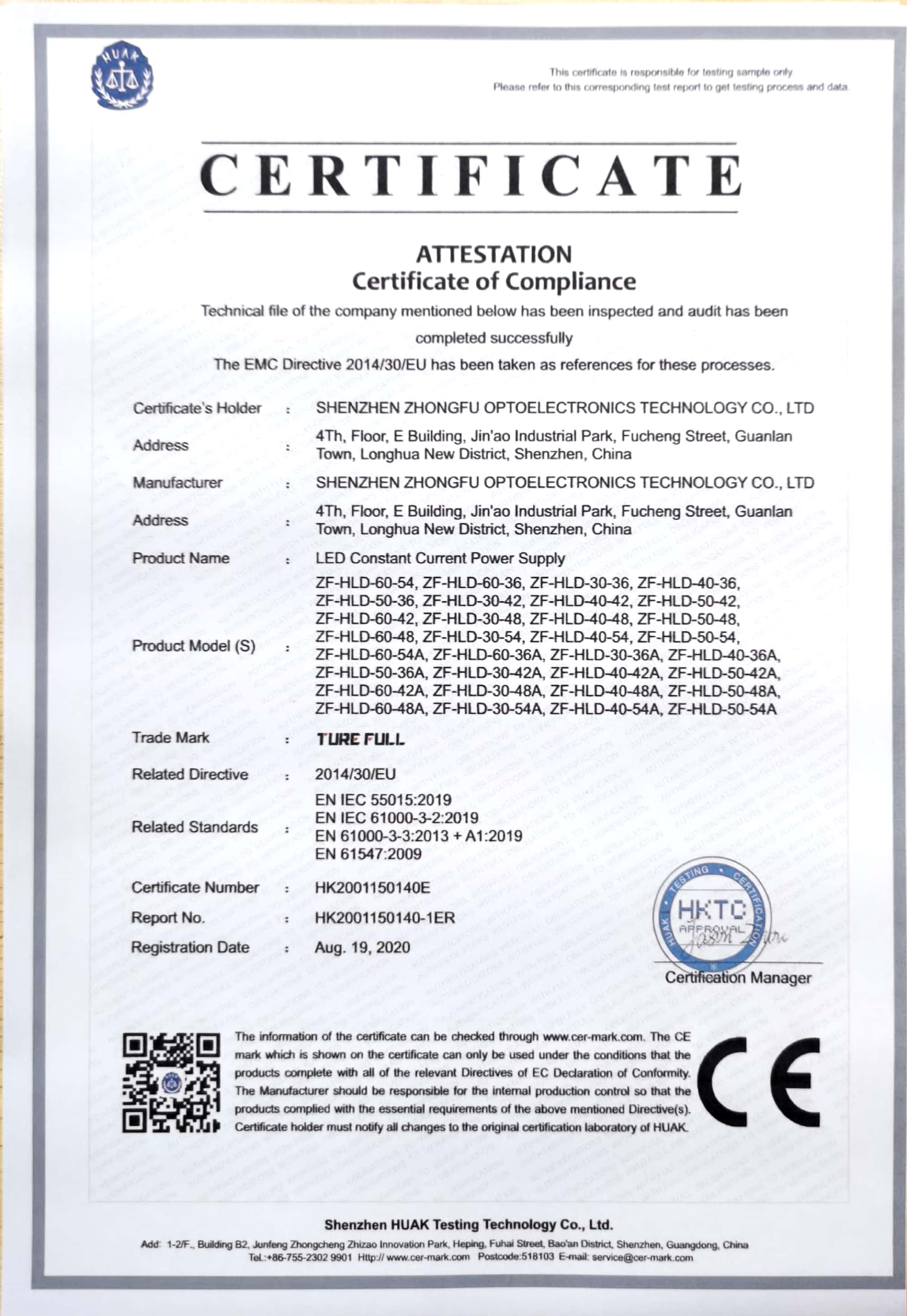 30-60W Certification CE